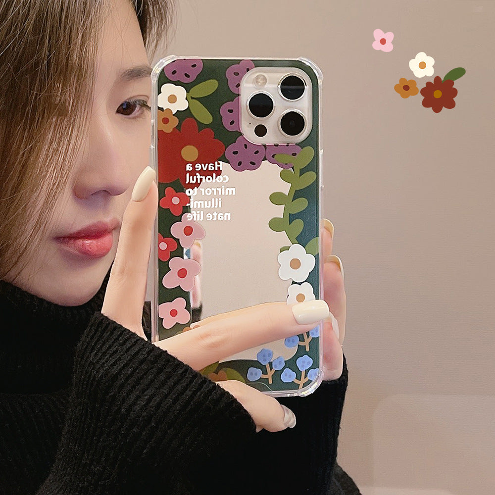 Funda para iPhone 16 con cara sonriente de flor de Hanfeng, silicona 17Promax, espejo de maquillaje 11 X/15