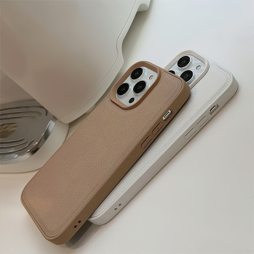 Caqui premium para funda de móvil Apple 17 iPhone16promax otoño e invierno cuero 11 color sólido 13 duro 14