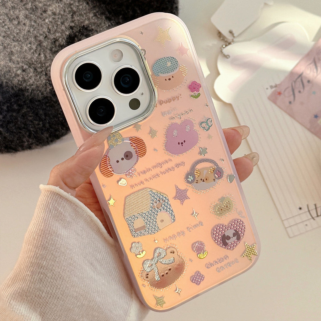 Gilt applicable iphone15 mobile phone case 17Promax laser pink cartoon 16 anti-drop 14 Korean 13 hard case