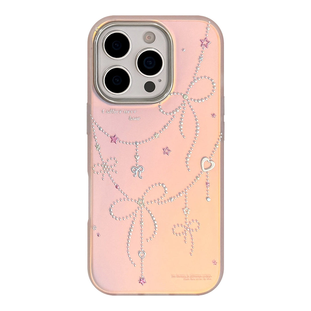 Estilo princesa dorada aplica a funda de teléfono móvil iphone17 15 lazo láser rosa 16Promax anticaída 13 dura