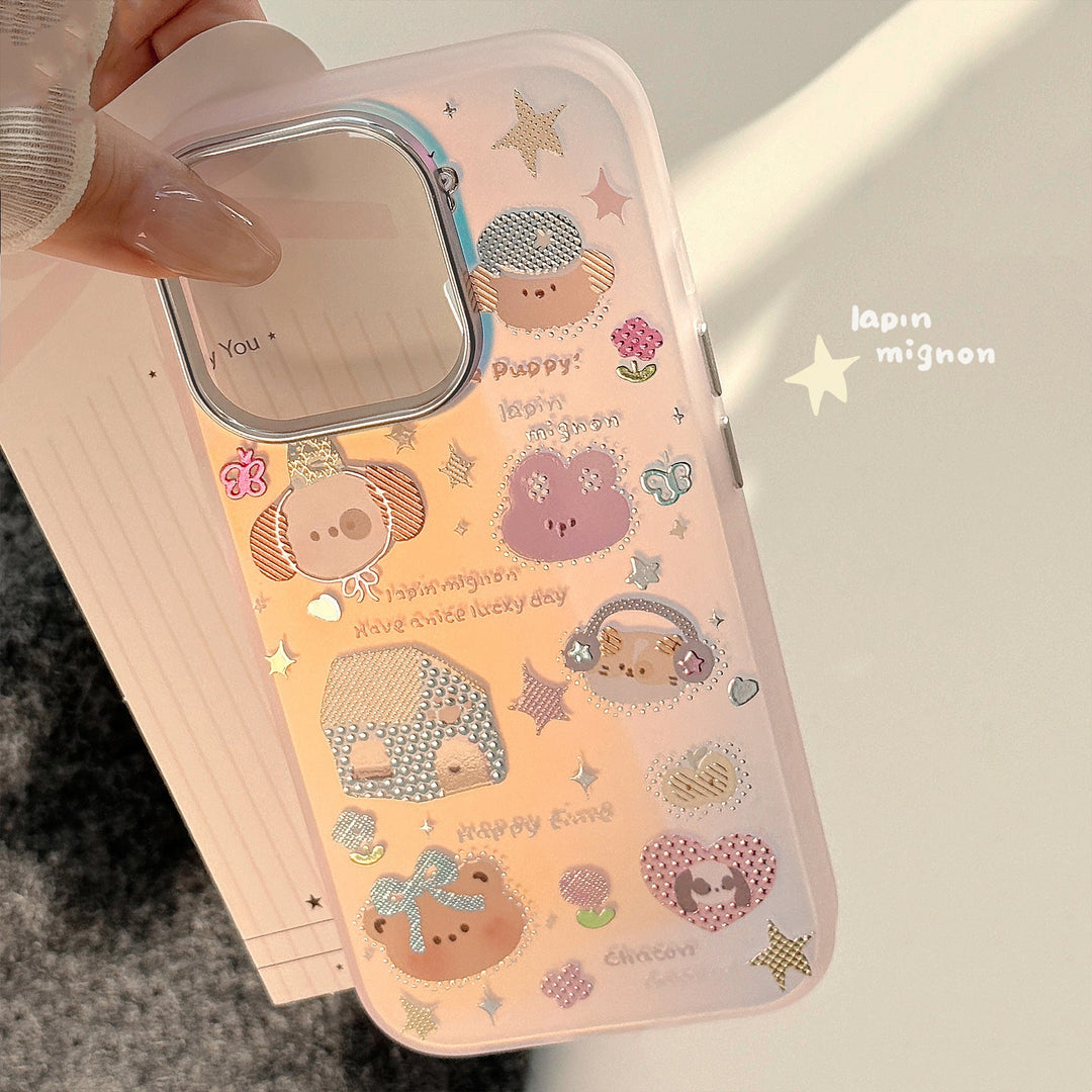 Gilt applicable iphone15 mobile phone case 17Promax laser pink cartoon 16 anti-drop 14 Korean 13 hard case