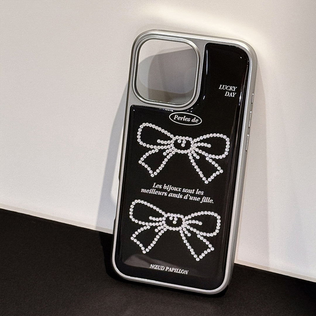 Gilt applicable Apple 15promax mobile phone case iphone16 sweet and cool bow 17 Korean 14 electroplating Huawei