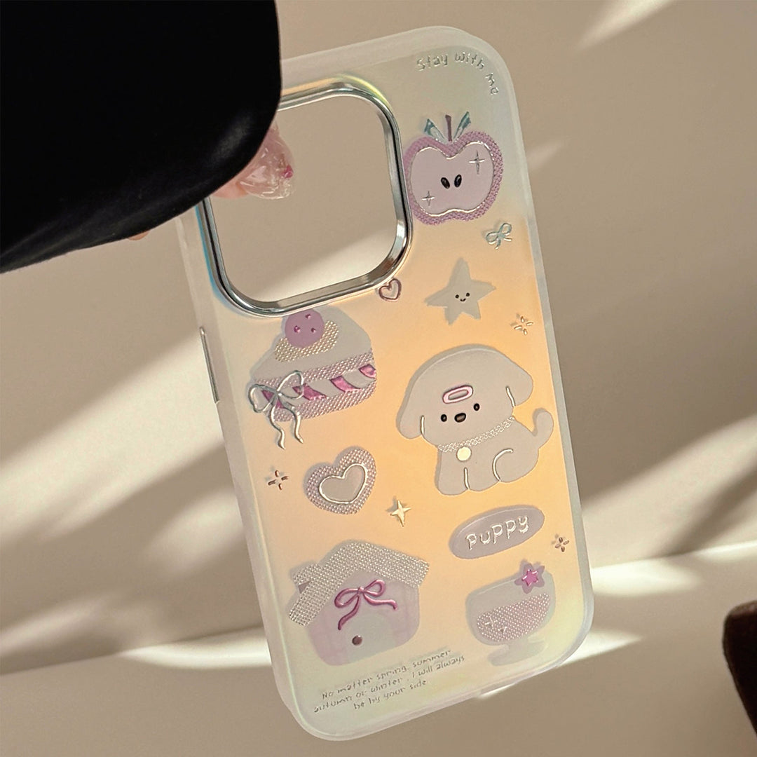 Gilt cartoon dessert puppy for iphone15 mobile phone case 16Promax electroplating laser 13 hard 17 creative