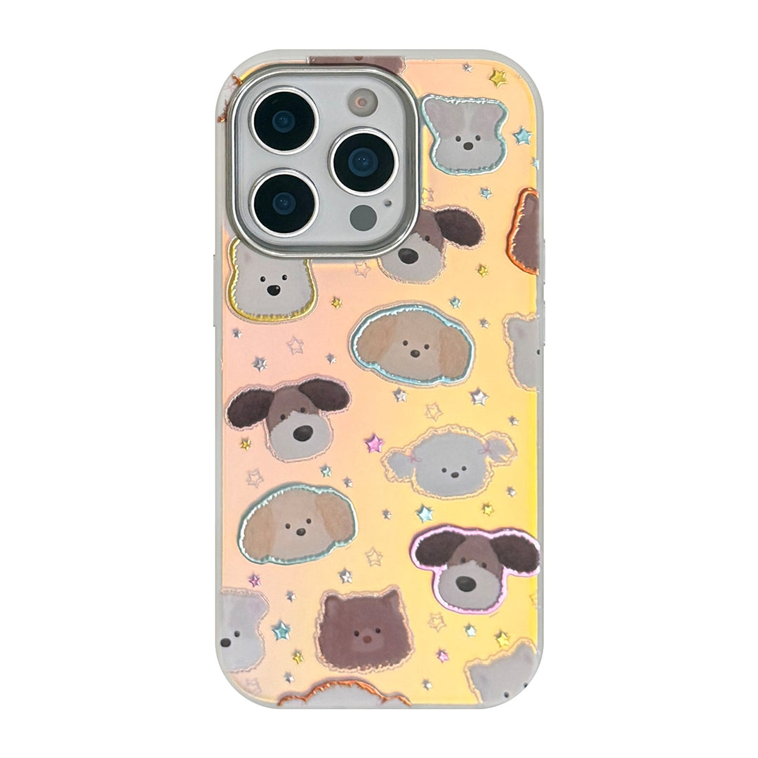 Gilt puppy head for iphone17 mobile phone case 17Promax laser 16 electroplating 14 fun 13 hard 15
