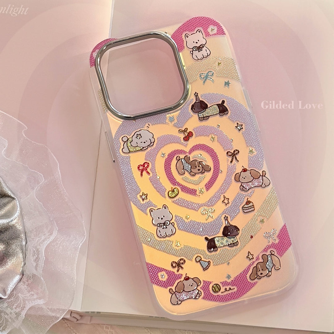 Láser dorado apto para funda de iPhone 16 Pro Max de Apple 15 anticaída 14 con dibujos animados de corazones de colores 13 de Corea