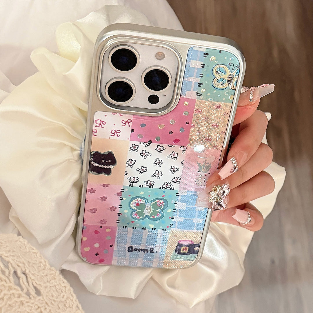 Funda para teléfono móvil 16pro max con empalme a cuadros dorados iphone17 apple 15 galvanoplastia 14 dura aplicable a huawei