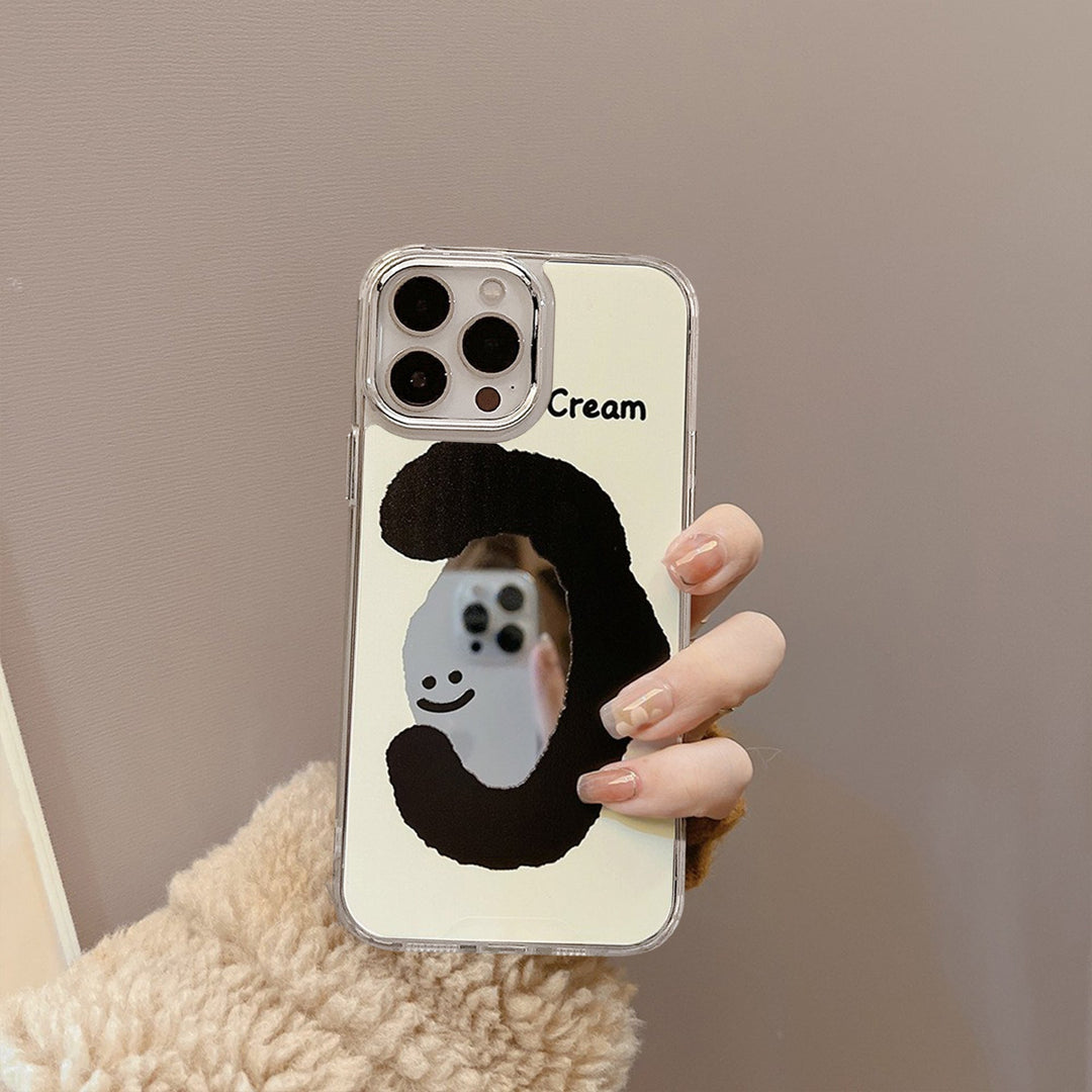 ins crema cara sonriente se aplica a 17pro max apple iphone15 funda de teléfono móvil 11 espejo de maquillaje 16 anticaídas 14 dura