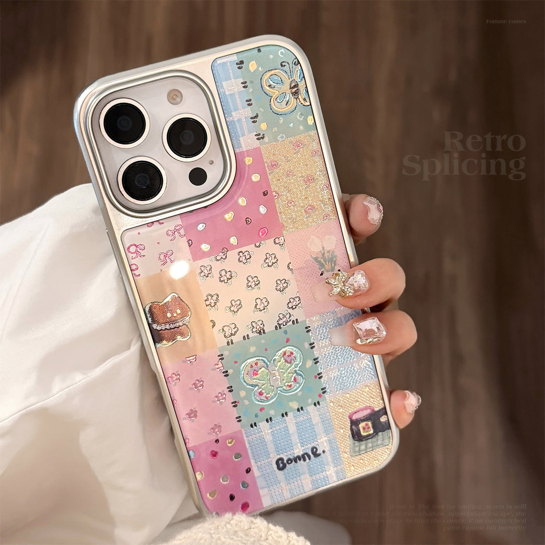Funda para teléfono móvil 16pro max con empalme a cuadros dorados iphone17 apple 15 galvanoplastia 14 dura aplicable a huawei