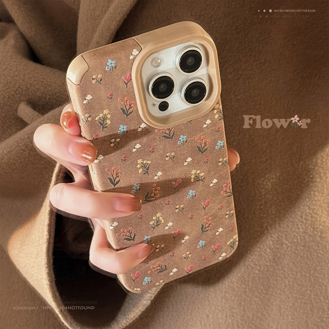 Funda de piel suave con pequeña aplicación floral para iPhone 16 Apple 15, 17promax, estilo retro, literatura y arte, otoño e invierno.