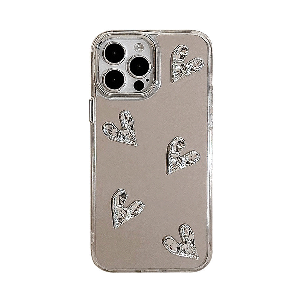 Chapado en 3D de amor 13, adecuado para la funda de teléfono Apple 15ProMax con espejo iPhone16, sensación de lujo 14, rígida.