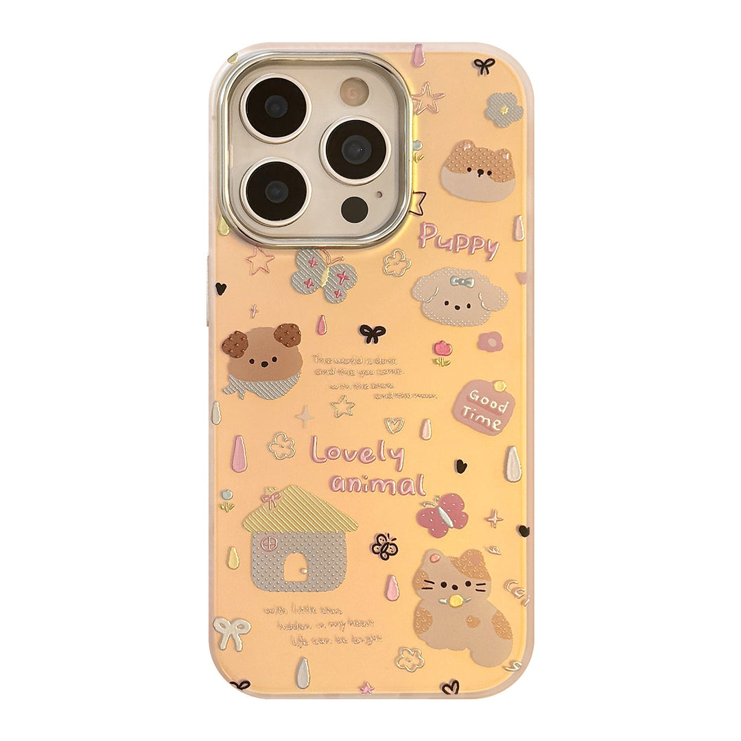 Gilt colored small animals are suitable for iphone16 mobile phone case 17Promax laser 15 anti-drop 14 generation 13 hard