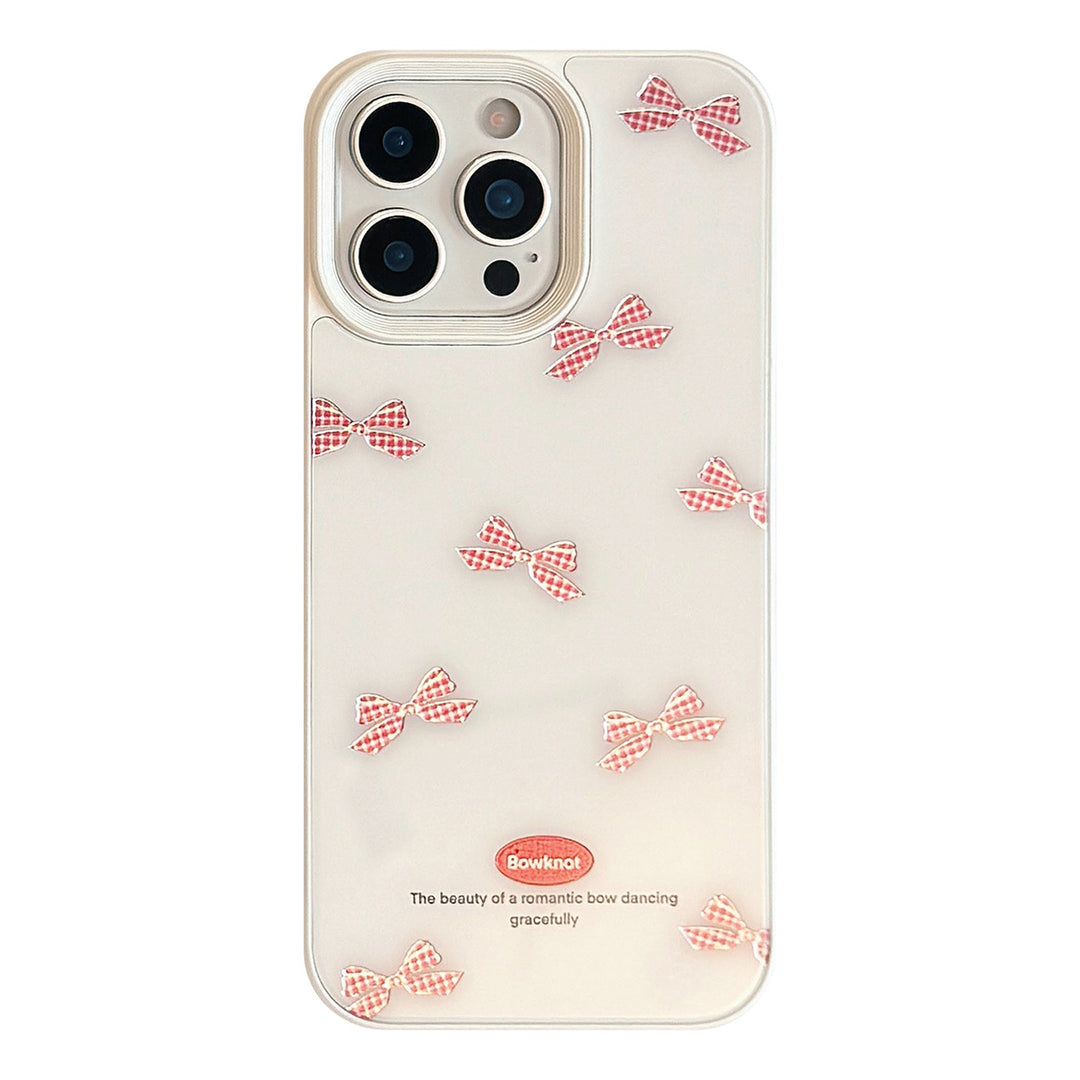 Gilt red plaid bow iPhone17 phone case Apple 14 for 16promax glass hard 13 sweet