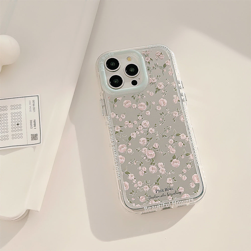 Mint ins pink rose mirror for 17 Apple 16 mobile phone case iPhone14ProMax Korean 12/11