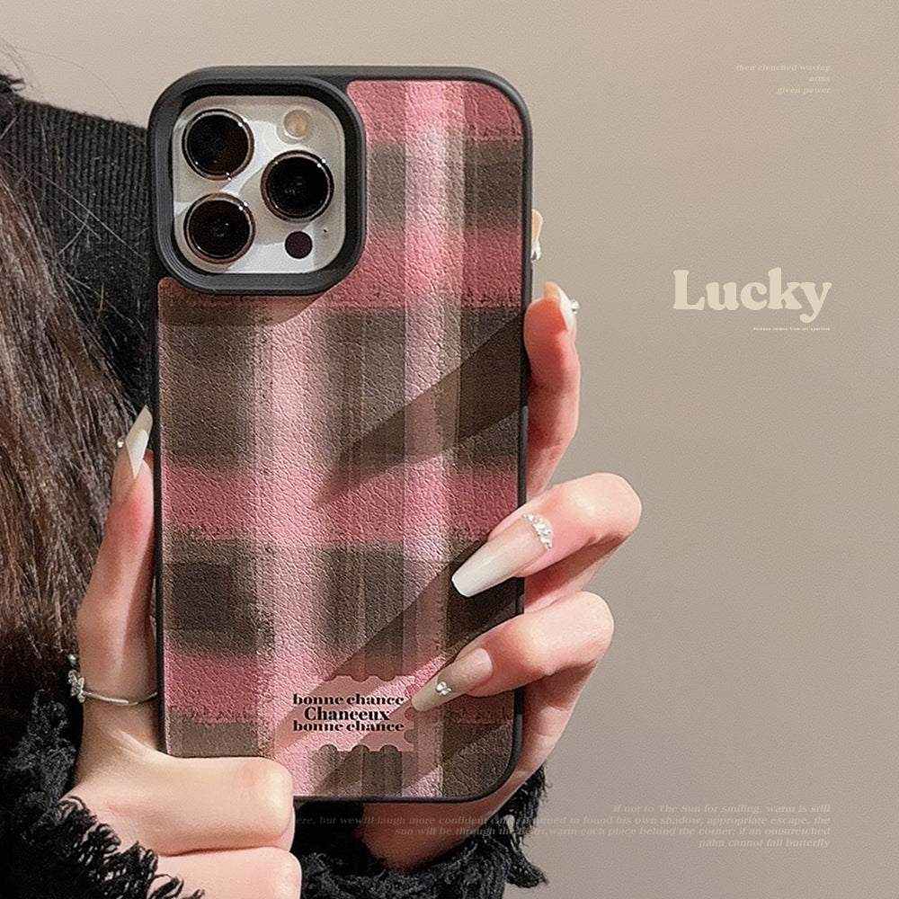 Funda para móvil Apple 16 de cuadros de color contrastado para chica 17promax otoño e invierno dulce y fresca 11 para iPhone13 de cuero 12