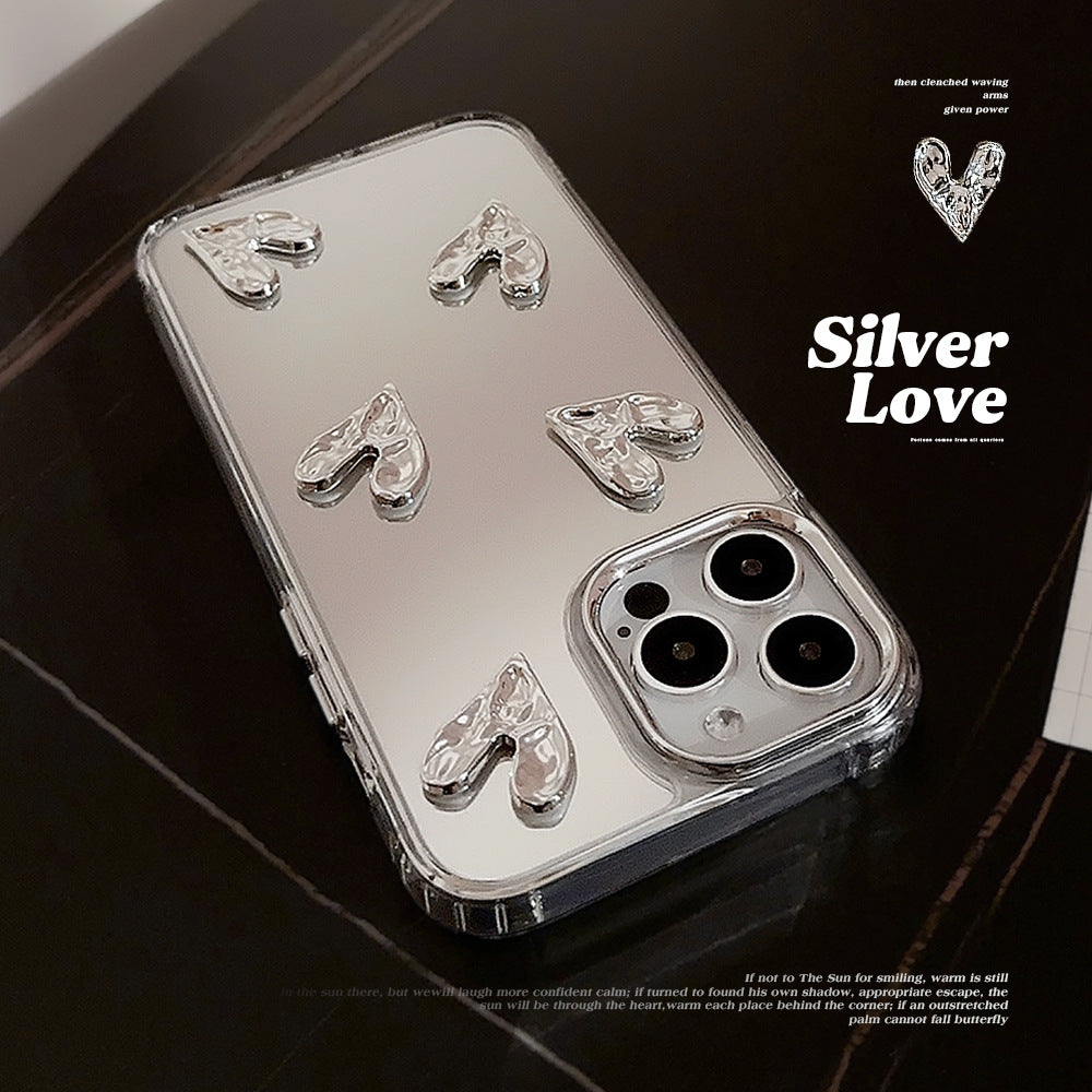 Chapado en 3D de amor 13, adecuado para la funda de teléfono Apple 15ProMax con espejo iPhone16, sensación de lujo 14, rígida.