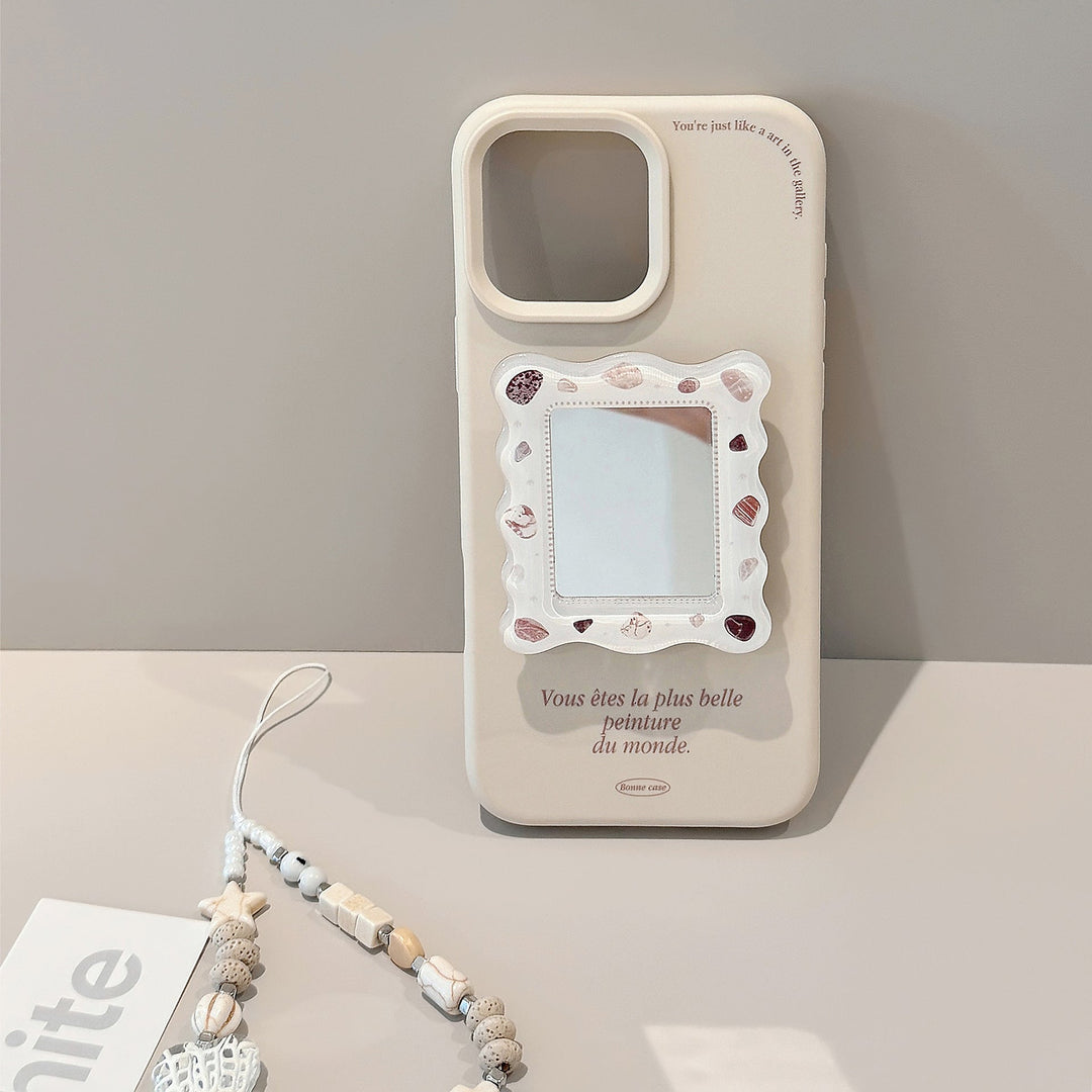French applicable iphone16 iPhone 17 mobile phone case 15promax shell mirror bracket 13 premium 14 lanyard