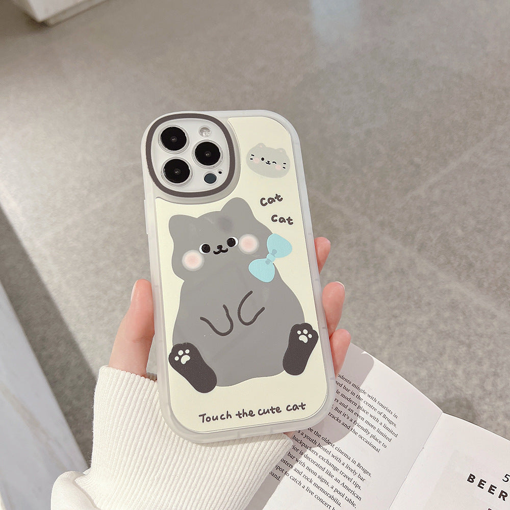 Funda de teléfono móvil ins de gato de dibujos animados, adecuada para iPhone 16, 11 Apple, funda protectora con espejo de maquillaje 15 Pro Max, Xs, 14