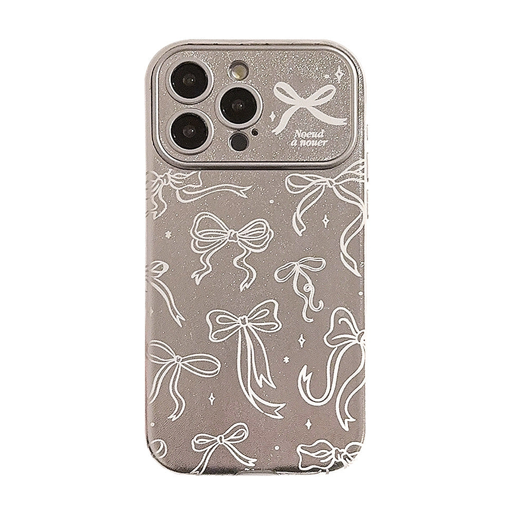 El estilo japonés y coreano es adecuado para la funda de iPhone 16 Apple 15, la funda de teléfono móvil 14Pro Max de pantalla completa con lazo 17, cuero 12, galvanizado