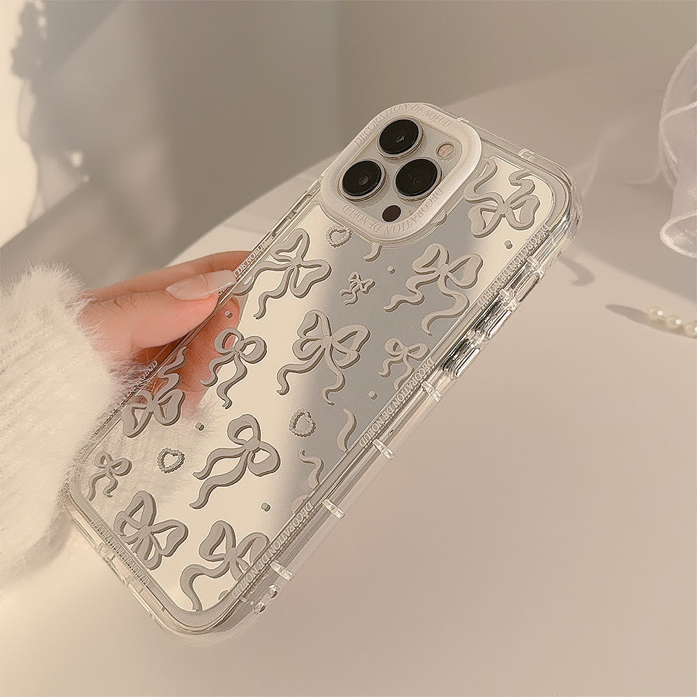 Mirror bow for 17ProMax Apple 16 mobile phone case iPhone15 temperament princess style 11 transparent 12