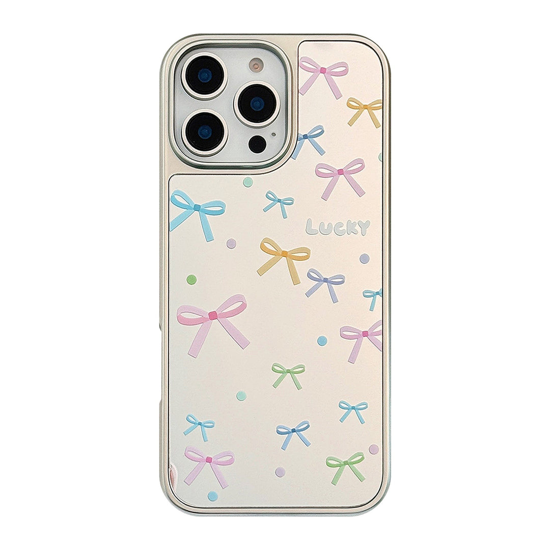Korean color bow for 16 apple 15promax mobile phone case iphone17 mirror 13 plating 15 hard