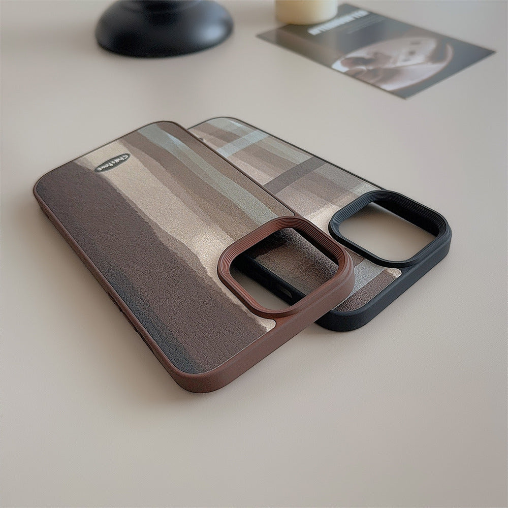 Funda para teléfono móvil iPhone 13 Maillard 11 de cuero Medieval a cuadros para Apple 16 17pro max 15