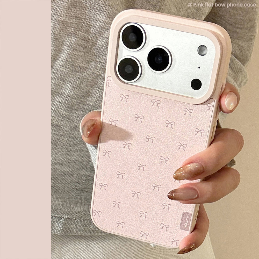 Pink bow leather phone case Apple 17promax for iPhone16 Korean 15 Huawei Samsung 14