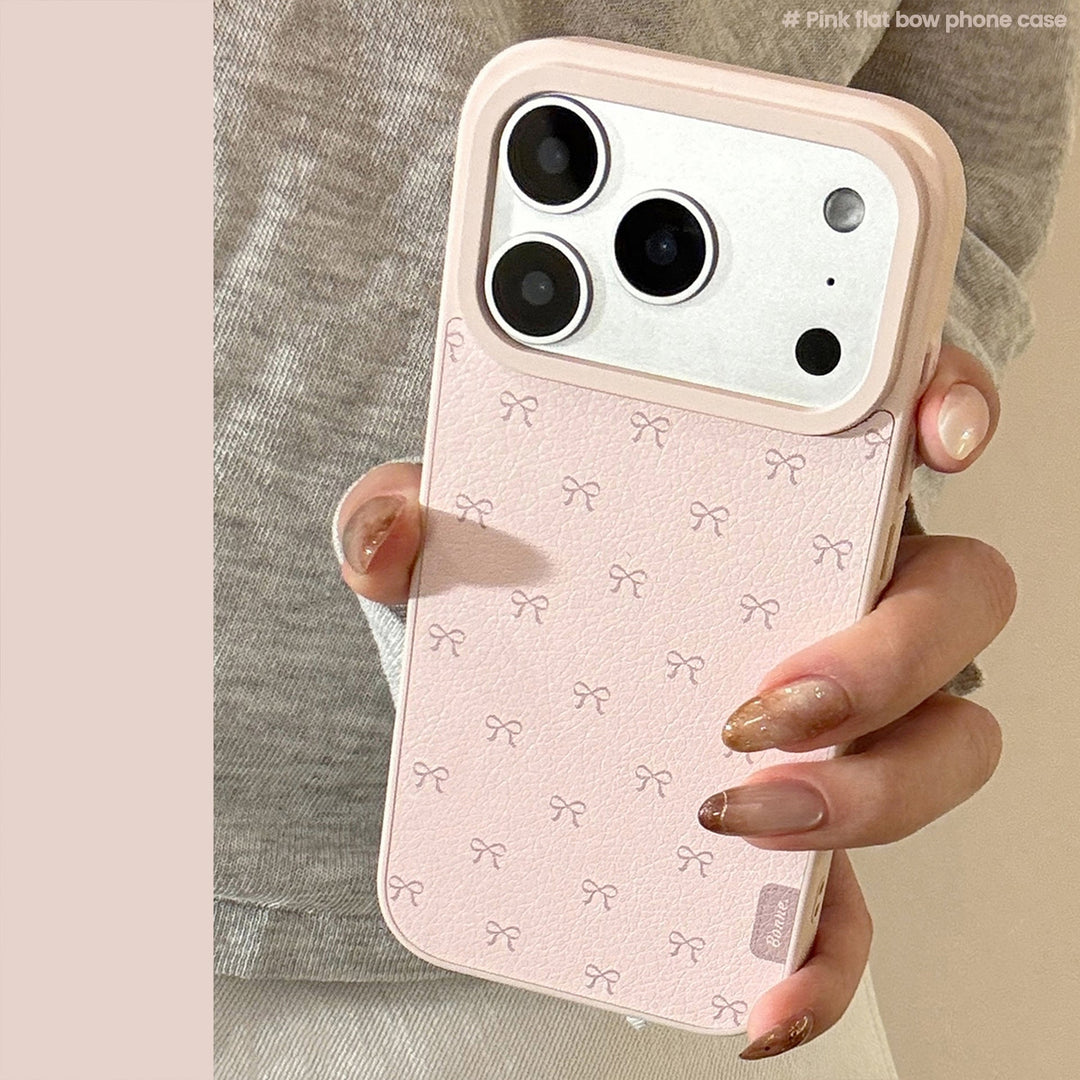 Pink bow leather phone case Apple 17promax for iPhone16 Korean 15 Huawei Samsung 14