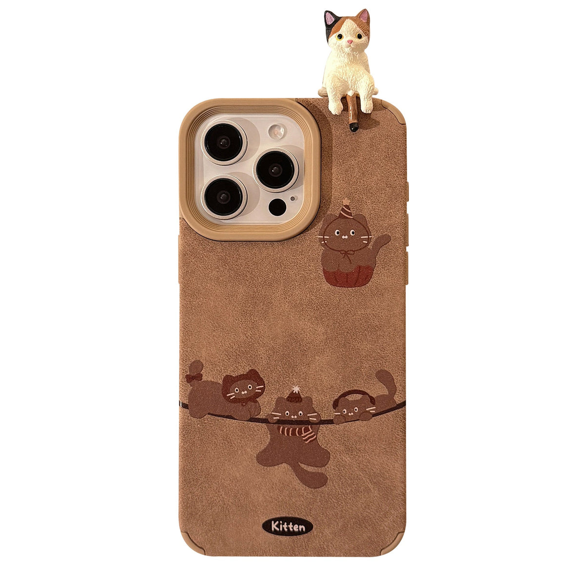 Funda de teléfono ins tridimensional con forma de gato para iPhone 16, 17 Pro Max, Apple 15, cuerda de bola de pelo 13, gamuza.