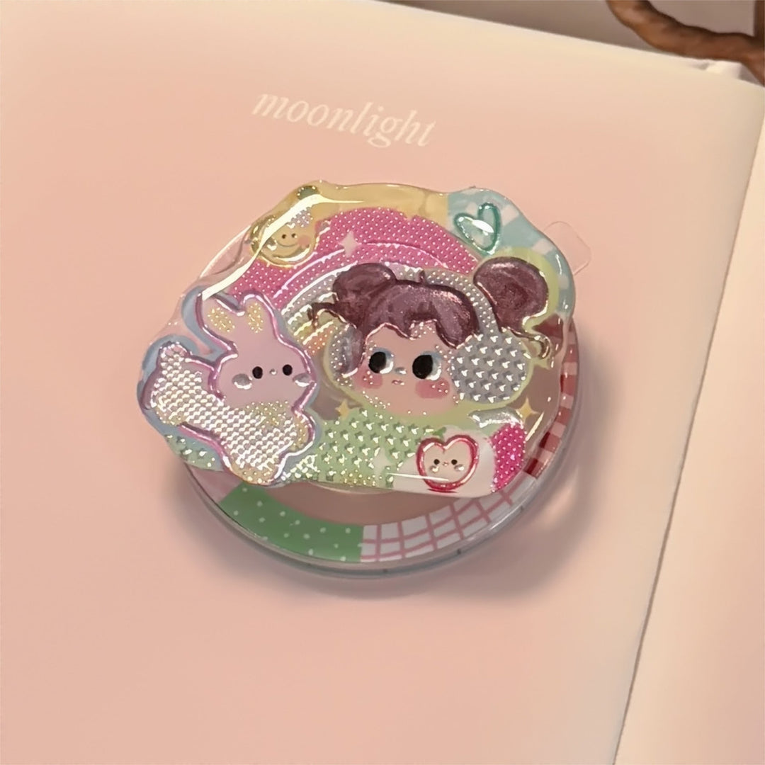 Ilustración en color dorado para soporte magnético Magsafe con dibujos animados personalizados, soporte de airbag para teléfono móvil telescópico y portátil