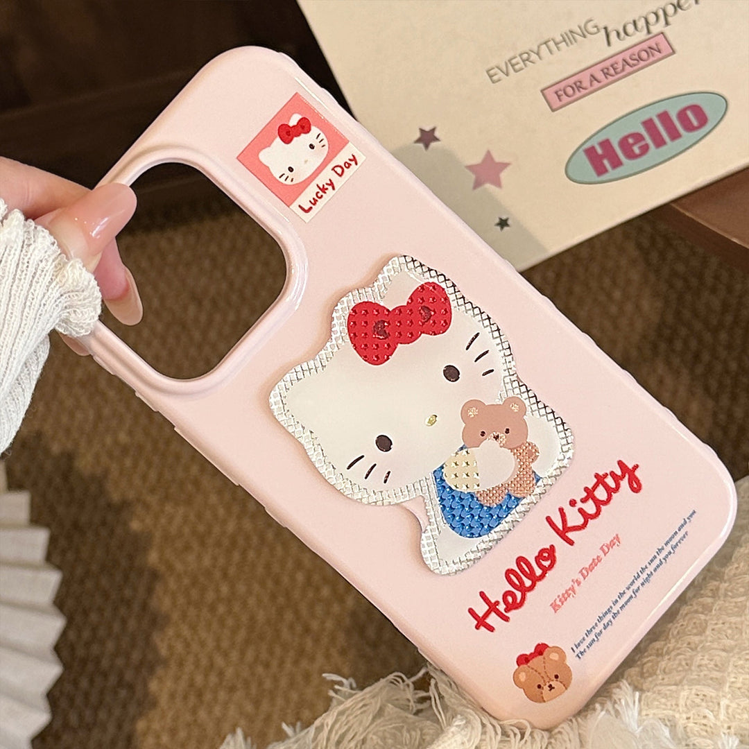 Funda de teléfono móvil de Apple 16 17promax con gato de dibujos animados tridimensional dorado y cordón para iphone14 13 para chica