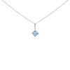 Sterling Silver Blue Topaz and White Sapphire Square Motif Pendant Necklace 18 Inch