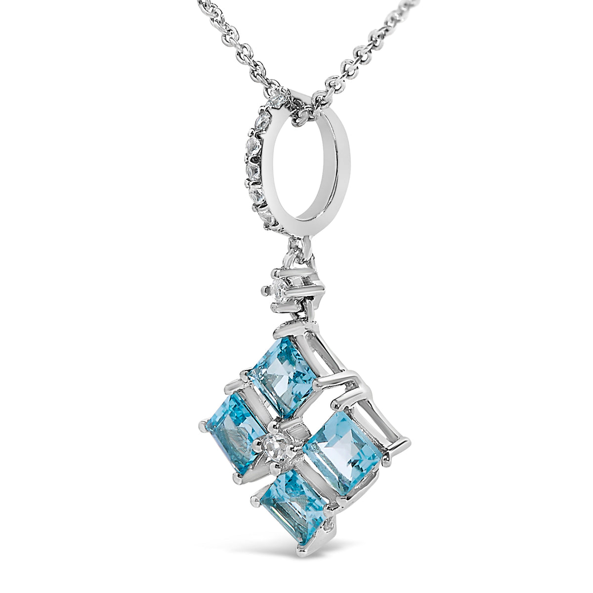 Collar con colgante de motivo cuadrado de plata de ley con topacio azul y zafiro blanco, 45 cm