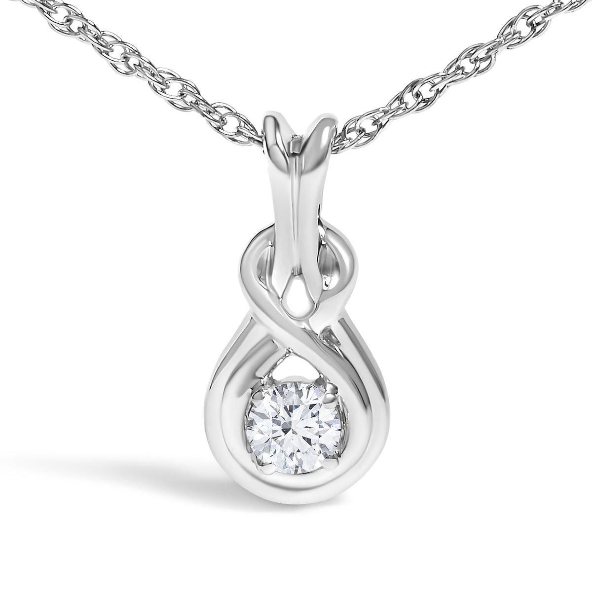 .925 Sterling Silver 1/10 Cttw Lab Grown Diamond Love Knot Solitaire Pendant Necklace - Size 18 Inches - imagen 2 de 3