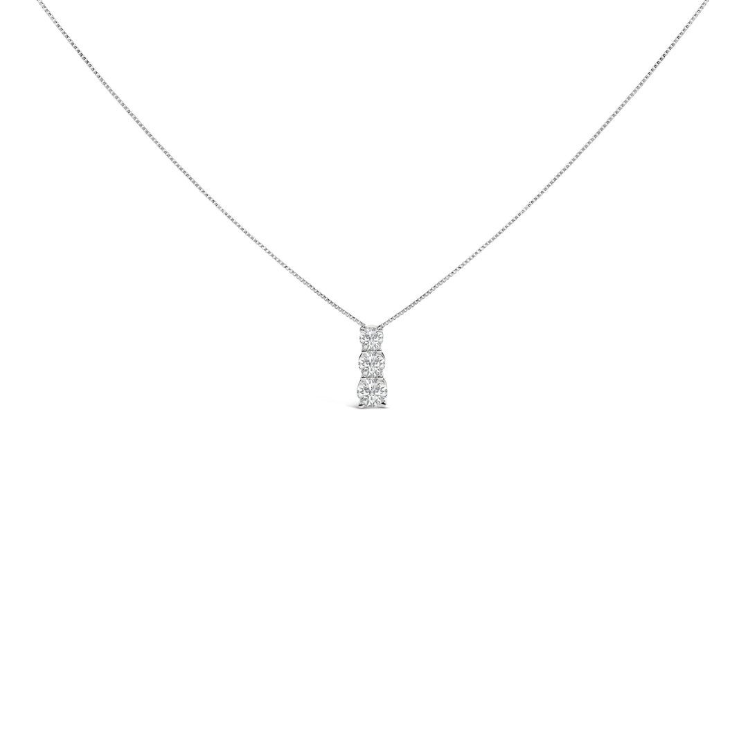 14K White Gold 1/2 Cttw Lab Grown Diamond Three Stone Pendant Necklace