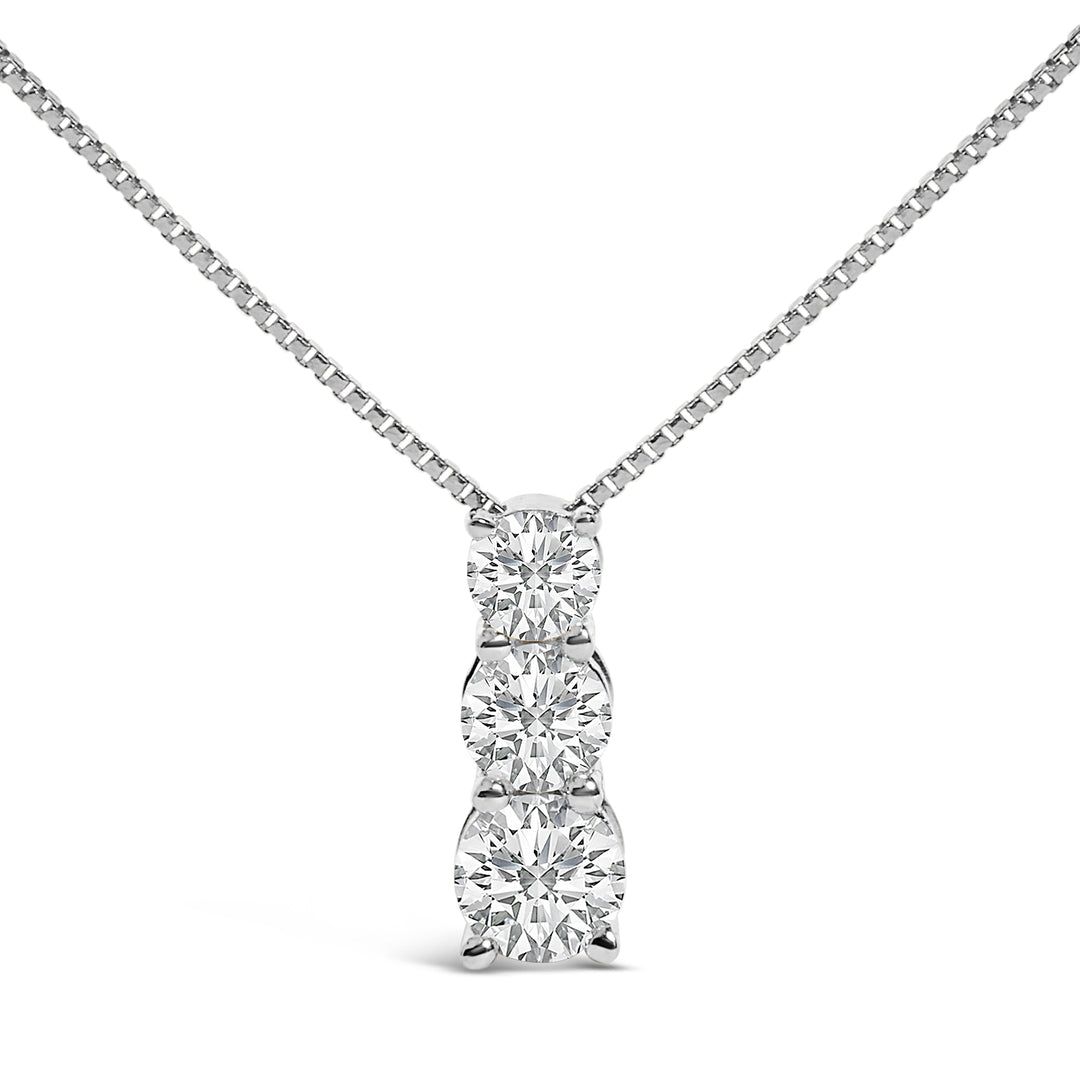 14K White Gold 1/2 Cttw Lab Grown Diamond Three Stone Pendant Necklace
