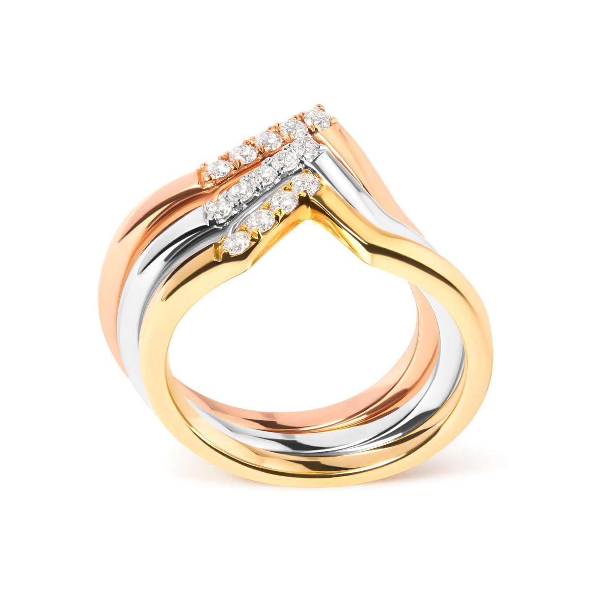 Anillo apilable de oro de 14 quilates con diamantes de 1/4 qt. en forma de chevrón geométrico (color G-H, claridad SI1-SI2) - Talla 7