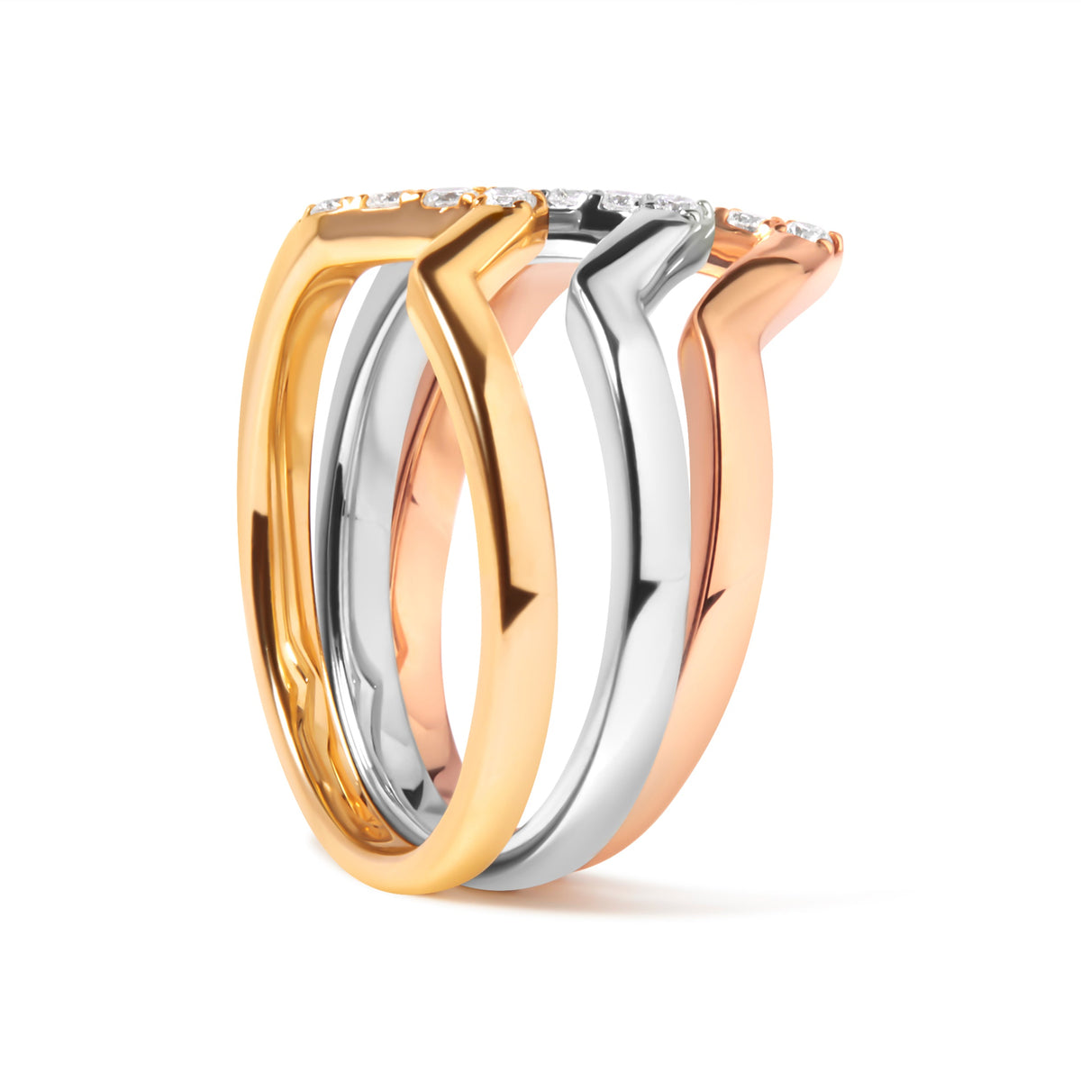 Anillo apilable de oro de 14 quilates con diamantes de 1/4 qt. en forma de chevrón geométrico (color G-H, claridad SI1-SI2) - Talla 7