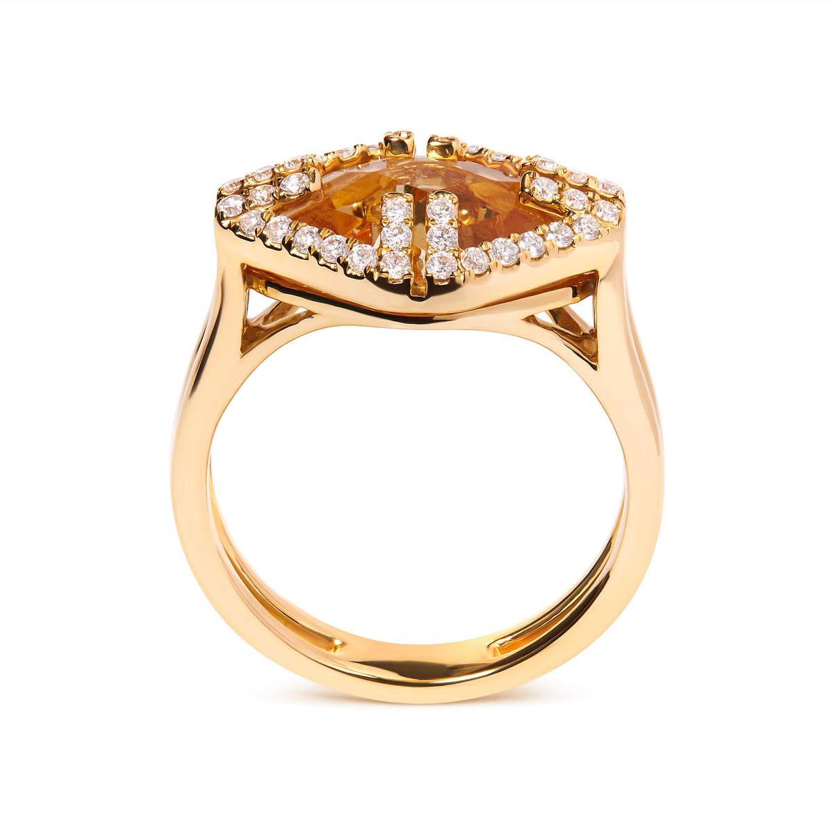 Anillo de cóctel de oro amarillo de 14 quilates con citrino amarillo talla marquesa y halo de diamante de 1/3 quilates (color G-H, claridad SI1-SI2) - Talla 7