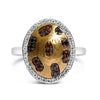 10K Yellow Gold Plated Sterling Silver 1/3 Cttw Oval Mixed Diamond Halo Shield Ring