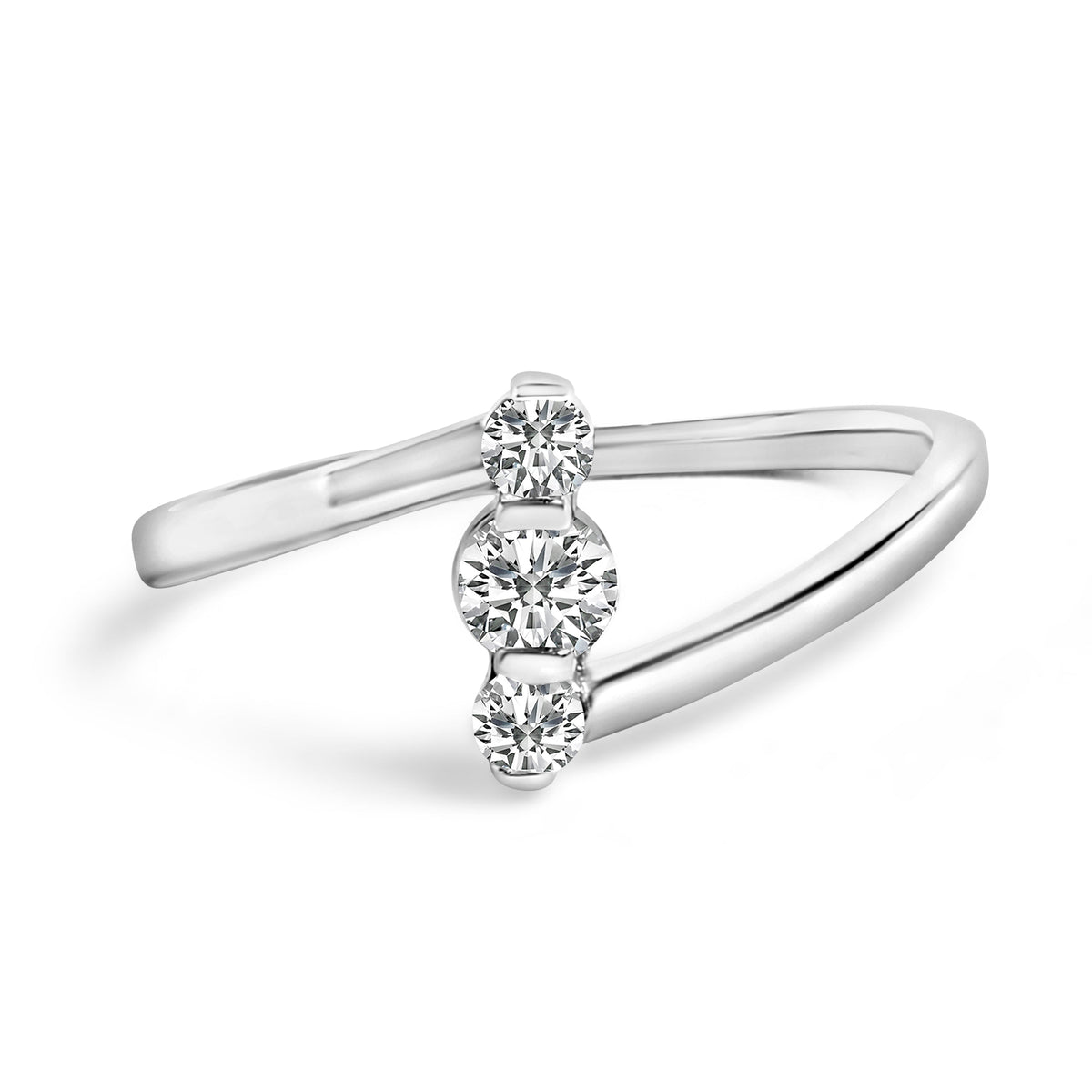 Anillo vertical de tres piedras de oro blanco de 10K con diamante cultivado en laboratorio de 1/4 Cttw