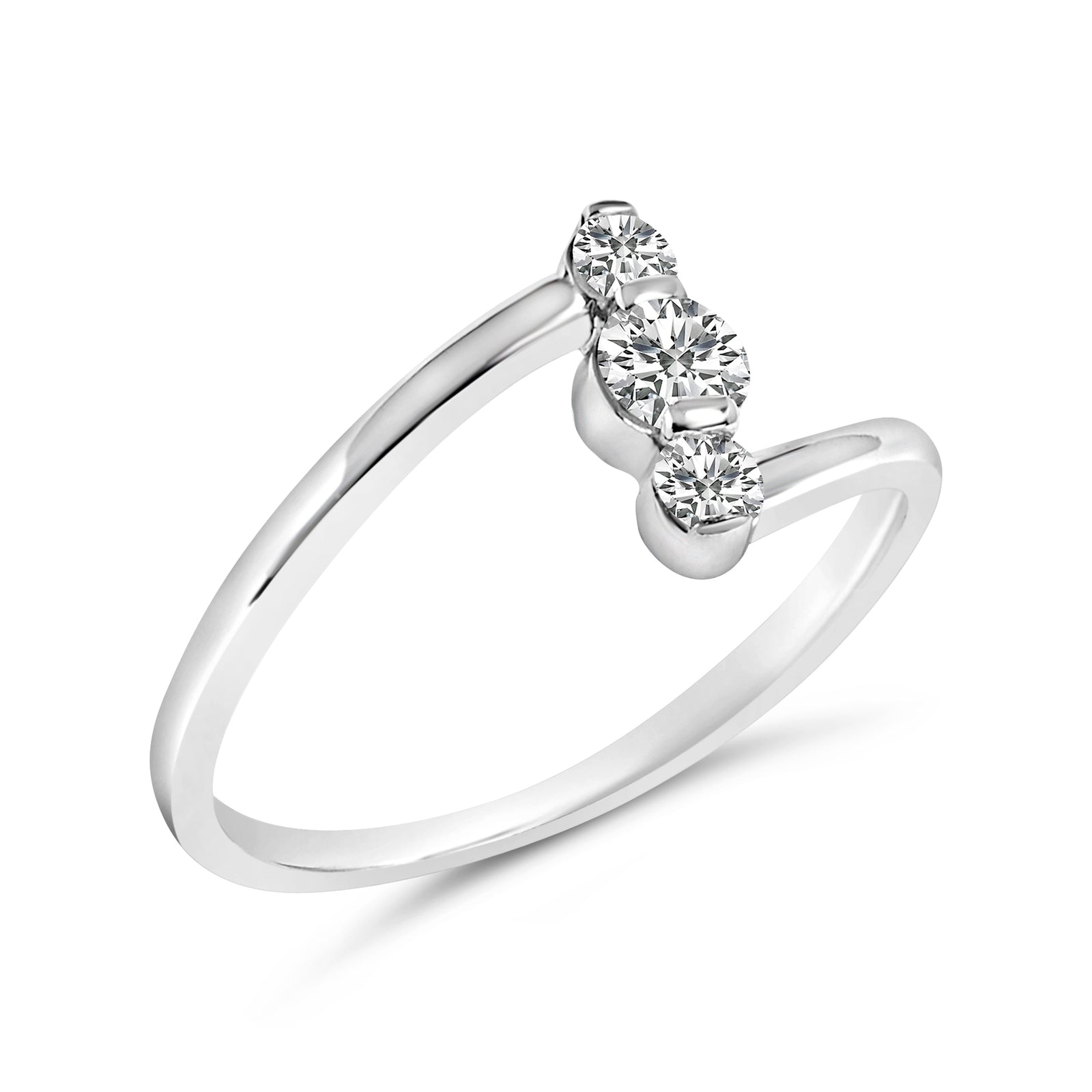 Anillo vertical de tres piedras de oro blanco de 10K con diamante cultivado en laboratorio de 1/4 Cttw