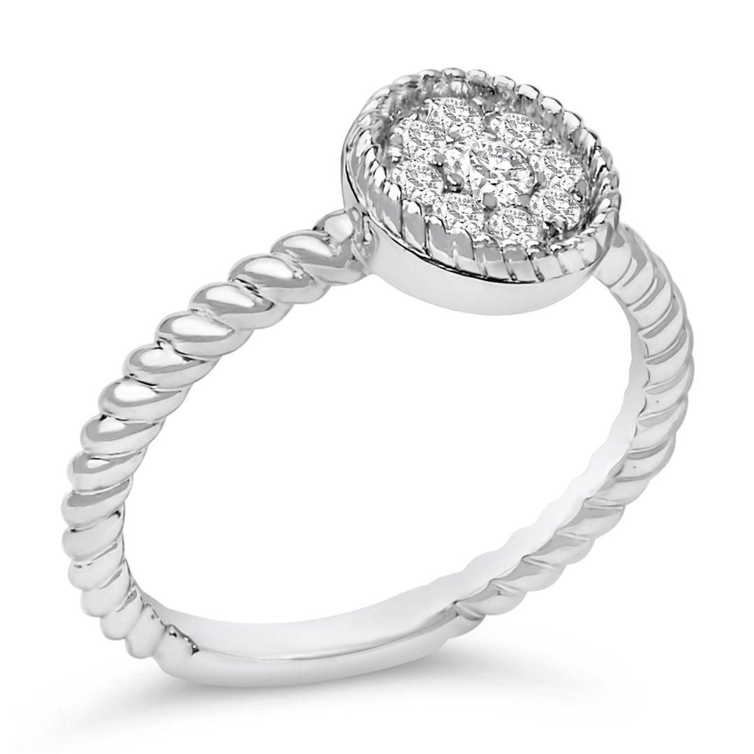 Sterling Silver 1/4 Cttw Diamond Floral Round Braided Ring