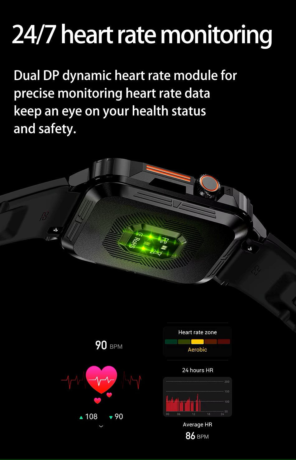 Reloj inteligente ultradelgado y resistente de grado militar: reloj deportivo resistente al agua para exteriores, pantalla grande de 1,95" y cuerpo delgado 