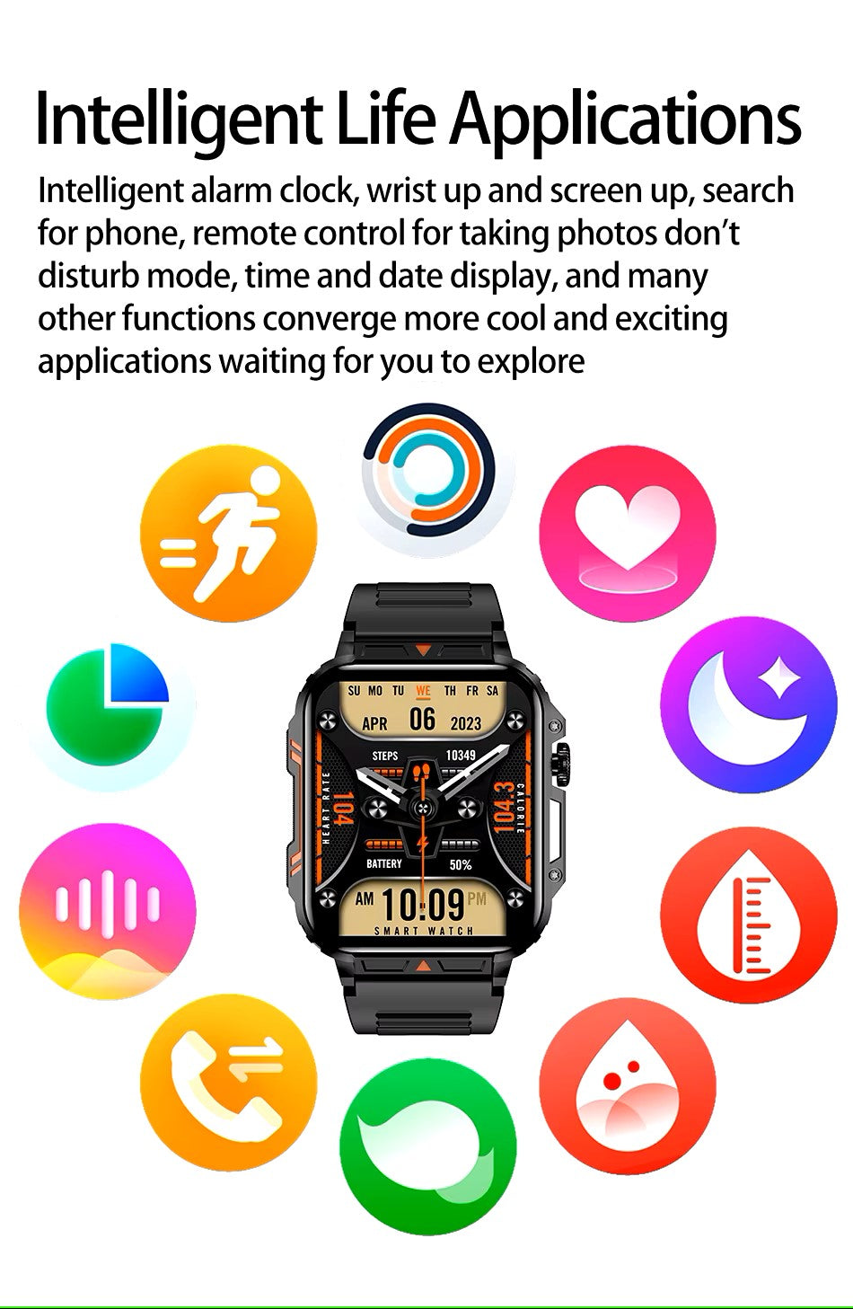 Reloj inteligente ultradelgado y resistente de grado militar: reloj deportivo resistente al agua para exteriores, pantalla grande de 1,95" y cuerpo delgado 