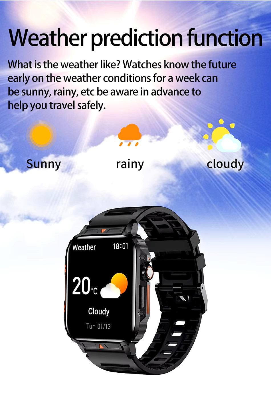 Ultra-Slim Rugged Military Grade Smart-Watch - Outdoor Waterproof Fitness Watch - Large 1.95" Screen and Thin Body