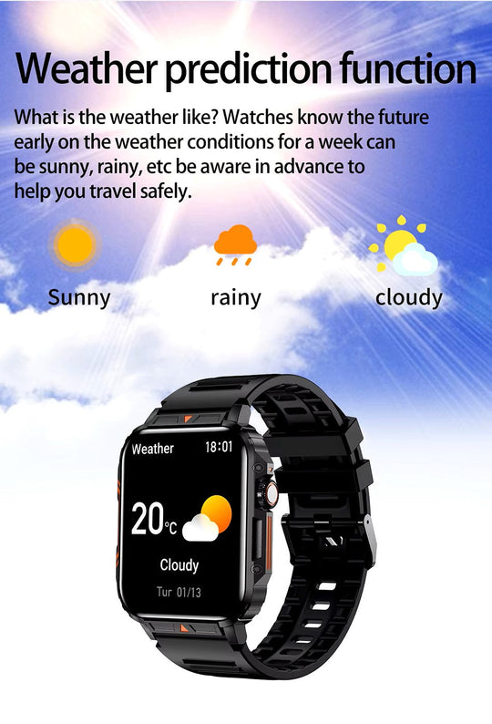 Ultra-Slim Rugged Military Grade Smart-Watch - Outdoor Waterproof Fitness Watch - Large 1.95" Screen and Thin Body