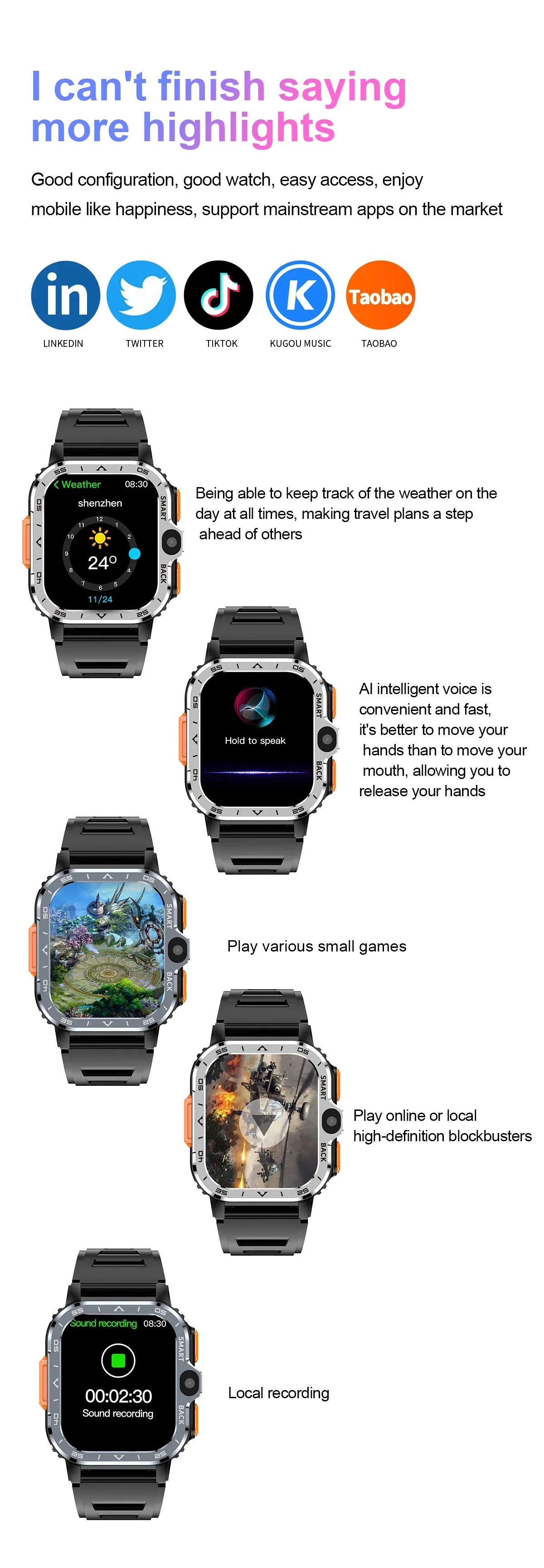 Reloj inteligente resistente con sistema operativo Android - Google Play Store - GPS, Bluetooth, Wi-Fi, red celular 4G - Cámara dual
