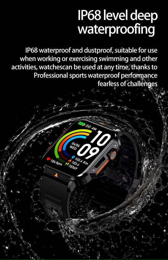 Ultra-Slim Rugged Military Grade Smart-Watch - Outdoor Waterproof Fitness Watch - Large 1.95" Screen and Thin Body