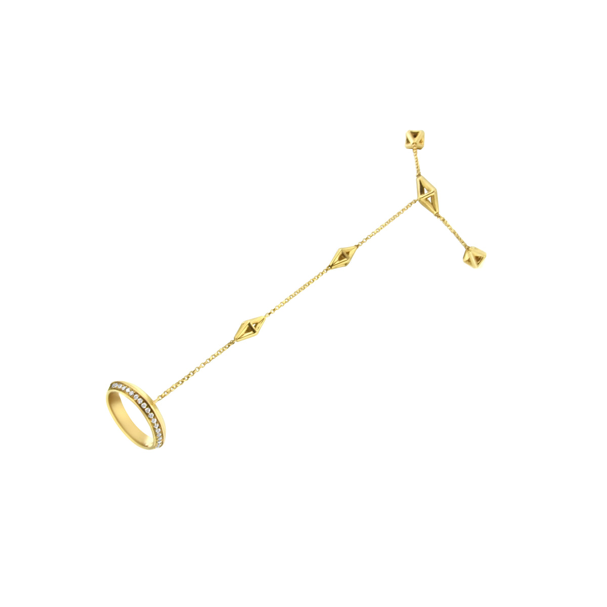Cadena de mano de oro amarillo de 14 quilates con anillo y pulsera de diamantes de 1/4 Cttw (color G-H, claridad SI1-SI2) - 7"