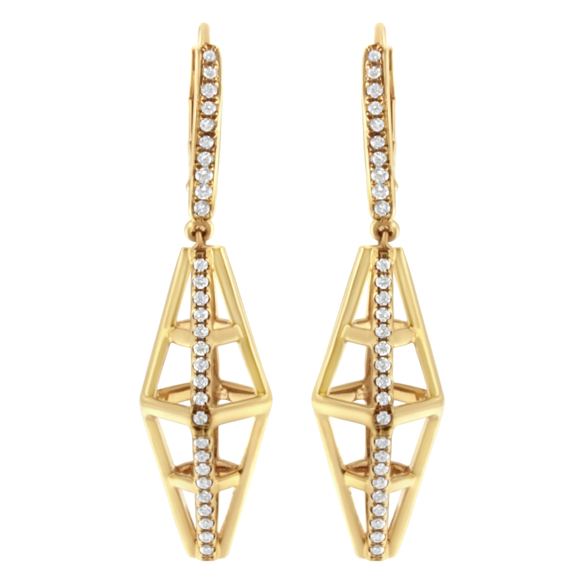Pendientes largos colgantes geométricos de pilar con diamantes de 5/8 Cttw en oro amarillo de 14K (color G-H, claridad SI1-SI2)